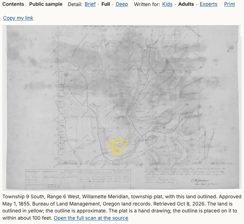 Figure 10.2. The 1855 plat of the township, with the farm outlined in yellow. The outline is placed on the hand-drawn map, so it is approximate.