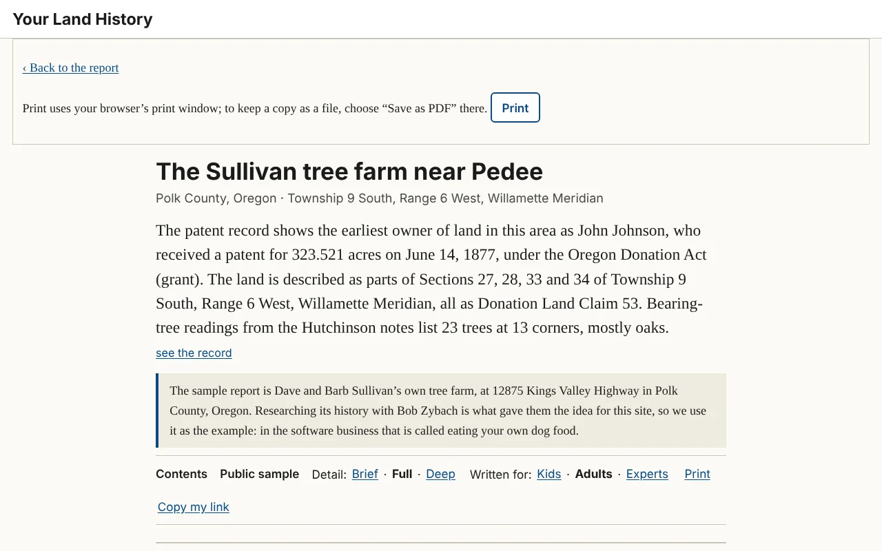 Figure 22.1. The print page for the sample report. Its Print button opens the browser's print window.