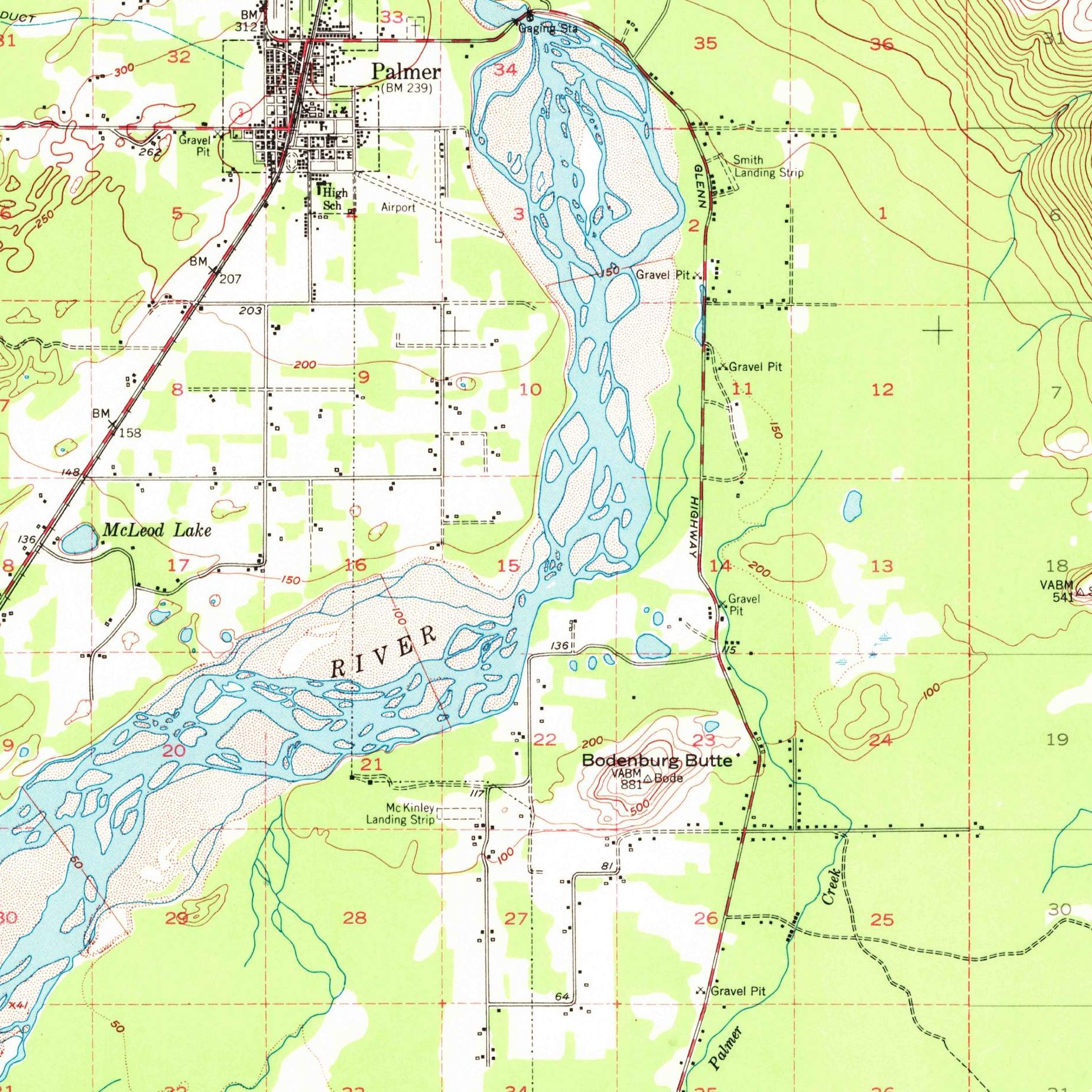 USGS 1:63360-scale Quadrangle for Anchorage C-6, AK 1951 (crop around site)