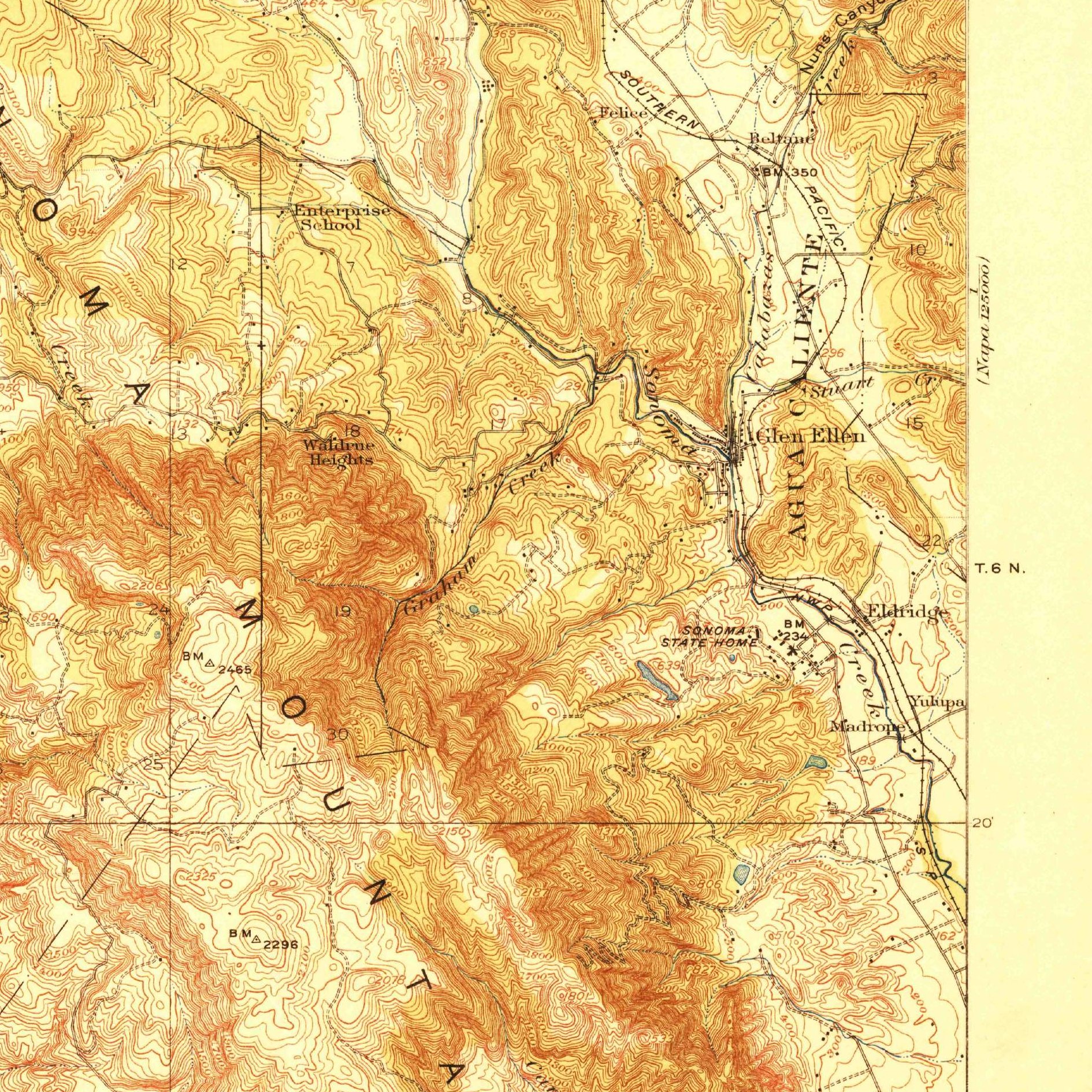 USGS 1:62500-scale Quadrangle for Santa Rosa, CA 1916 (crop around site)