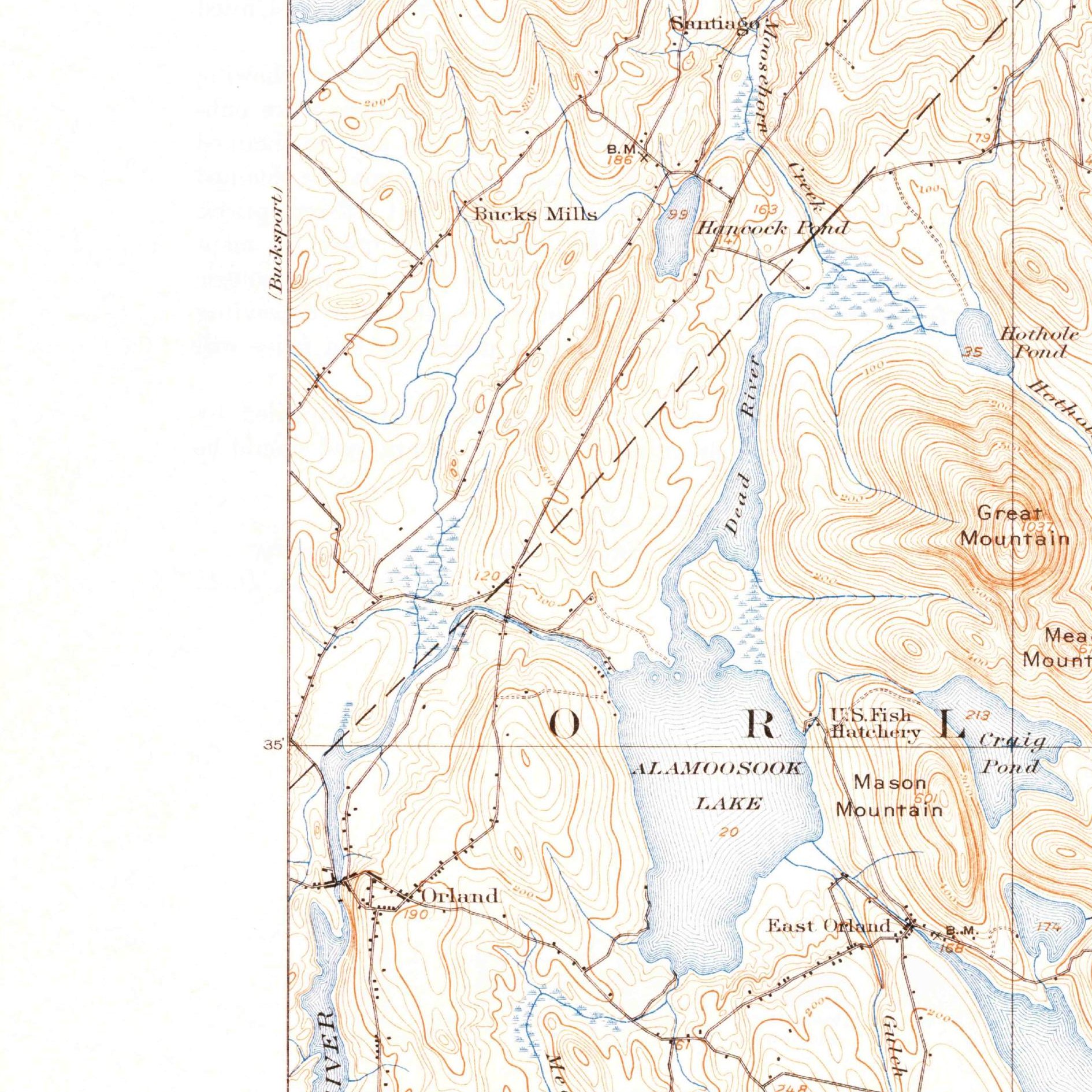 USGS 1:62500-scale Quadrangle for Orland, ME 1900 (crop around site)