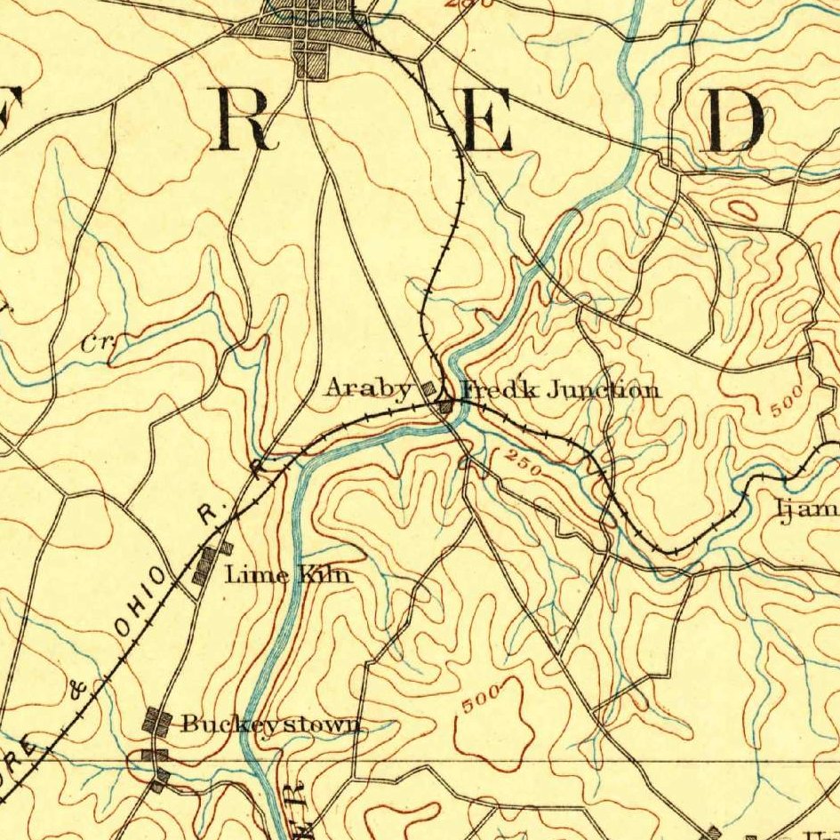 USGS 1:125000-scale Quadrangle for Frederick, MD 1893 (crop around site)