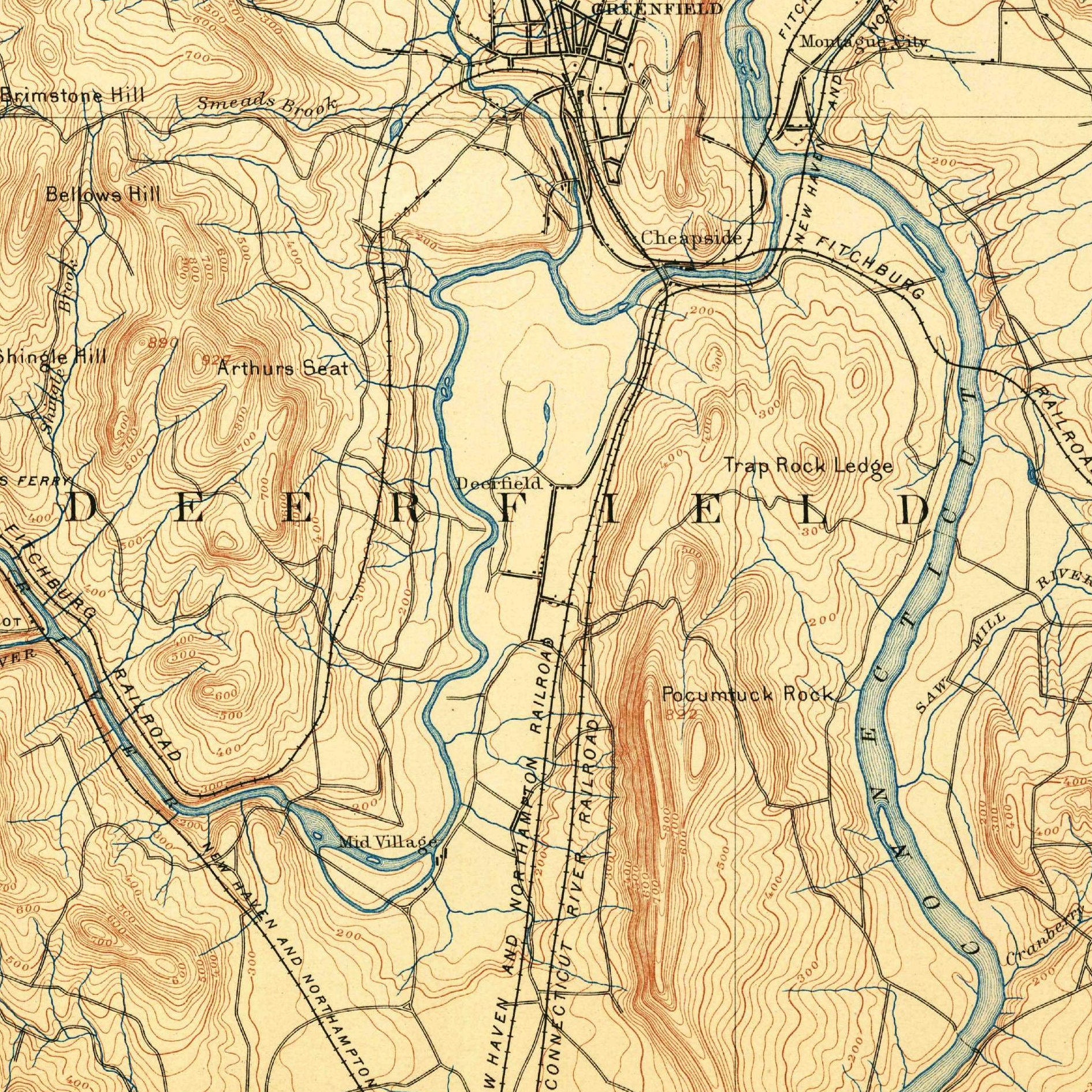 USGS 1:62500-scale Quadrangle for Greenfield, MA 1890 (crop around site)
