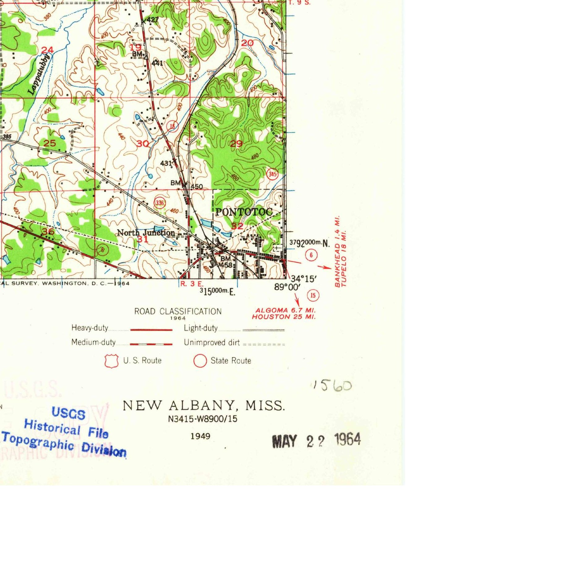 USGS 1:62500-scale Quadrangle for New Albany, MS 1949 (crop around site)