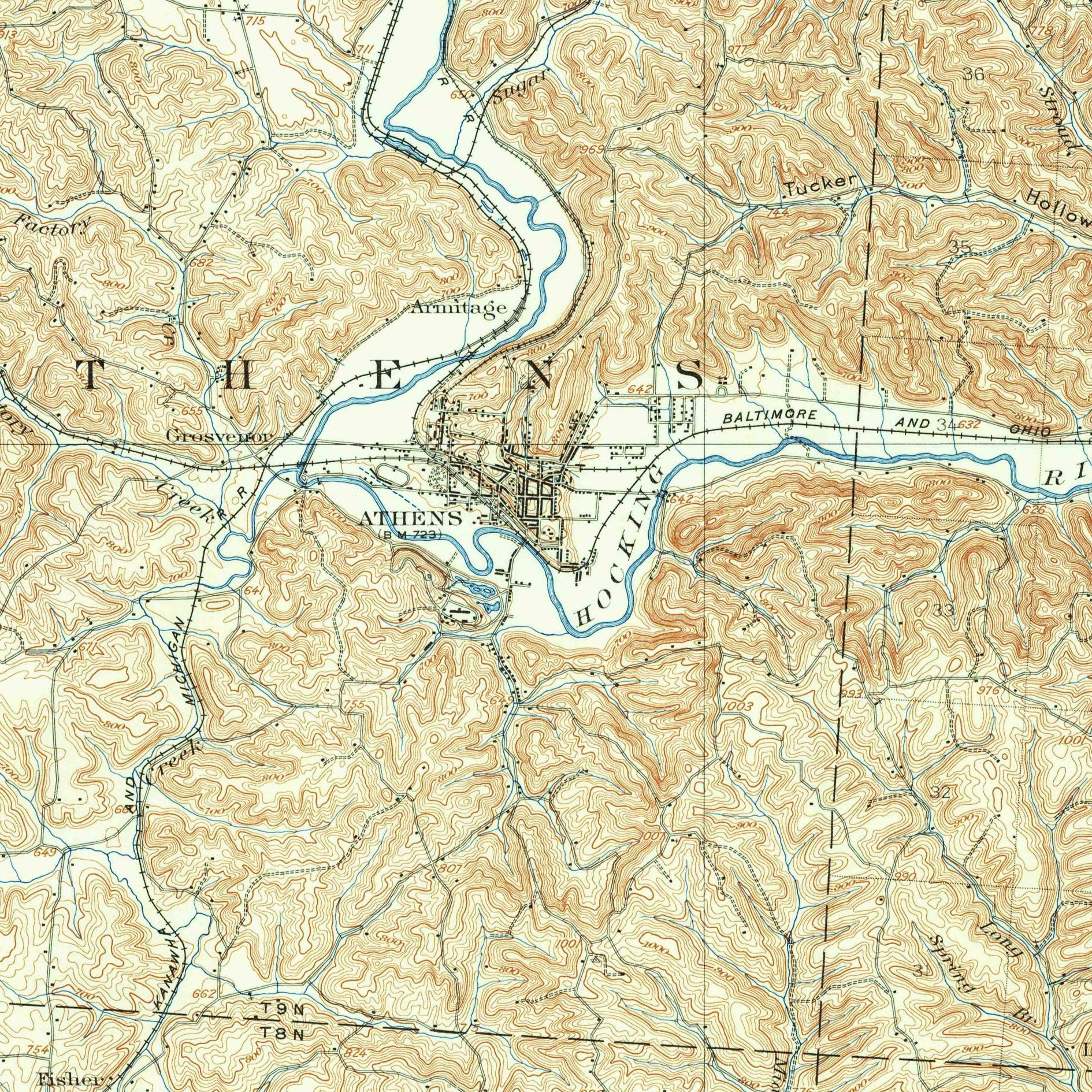 USGS 1:62500-scale Quadrangle for Athens, OH 1903 (crop around site)