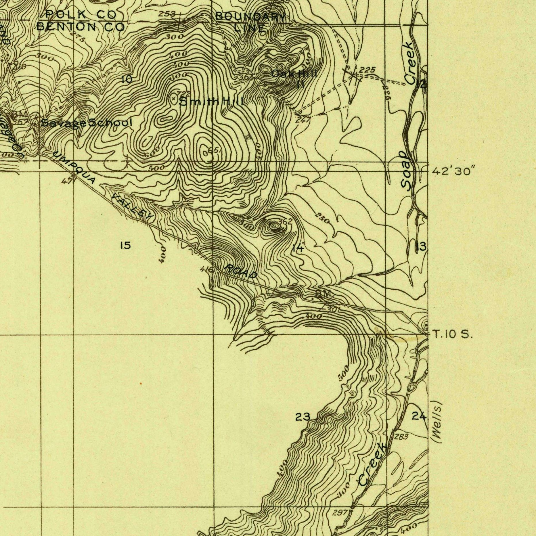 USGS 1:31680-scale Quadrangle for Soap Creek, OR 1914 (crop around site)