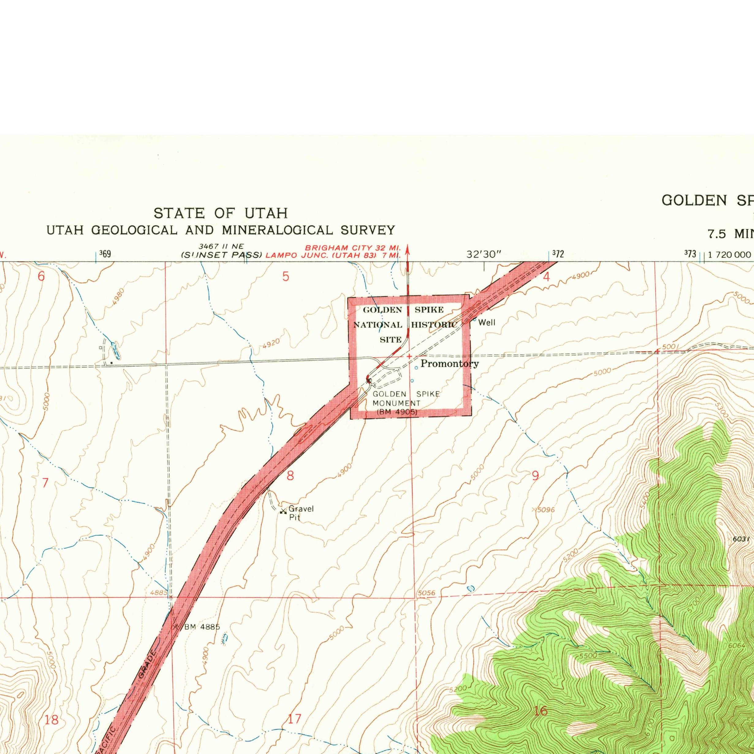 USGS 1:24000-scale Quadrangle for Golden Spike Monument, UT 1967 (crop around site)