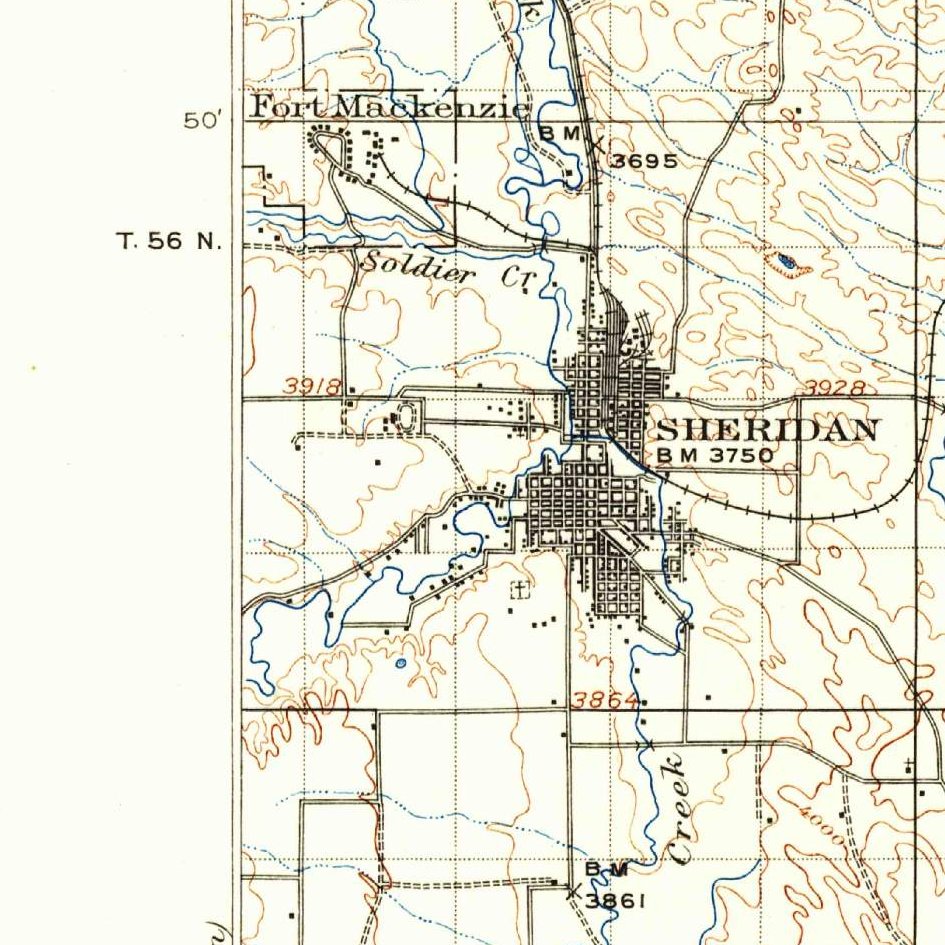 USGS 1:125000-scale Quadrangle for Sheridan, WY 1909 (crop around site)